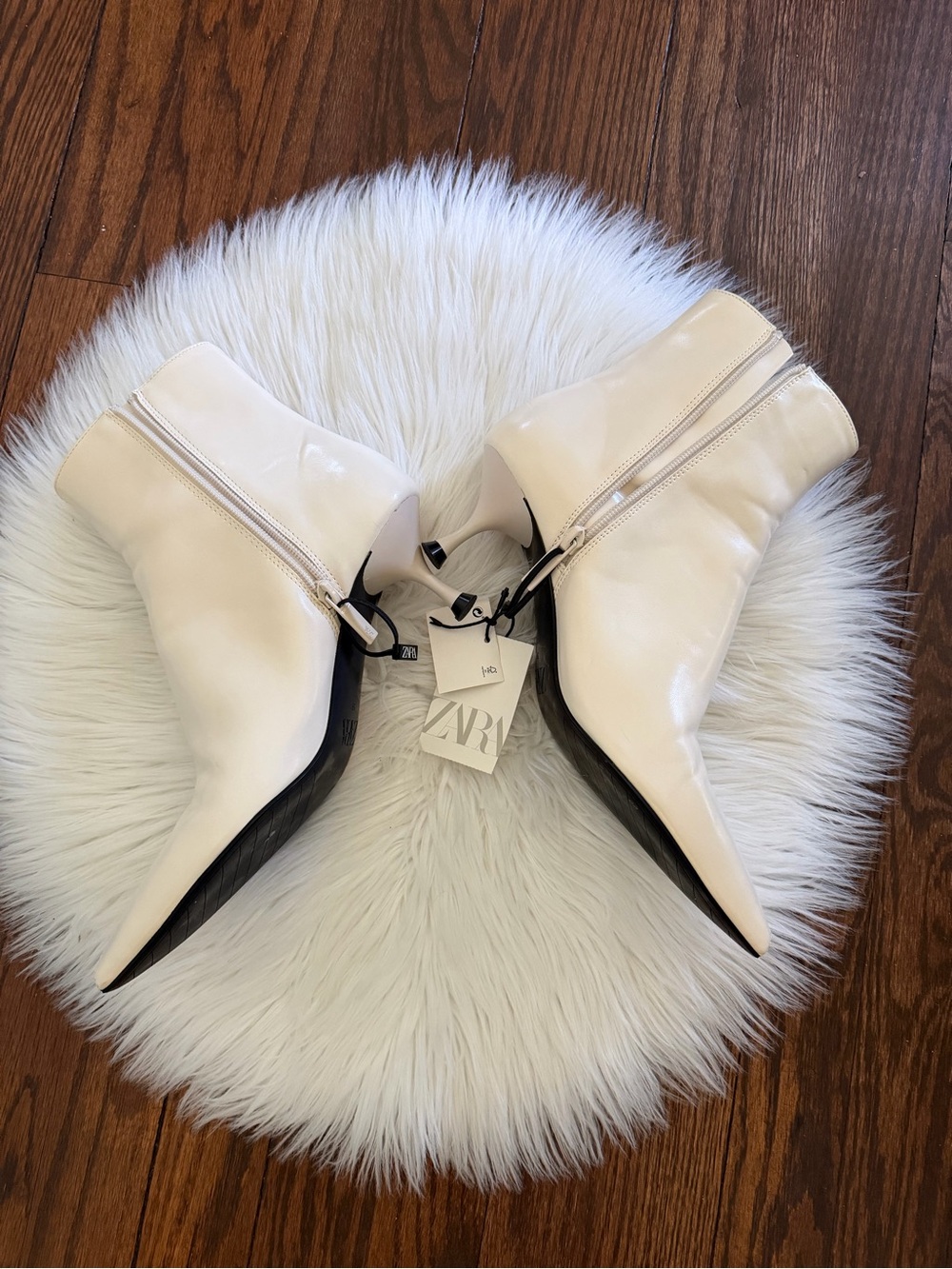 Zara Cream Pointed Toe Ankle Boots